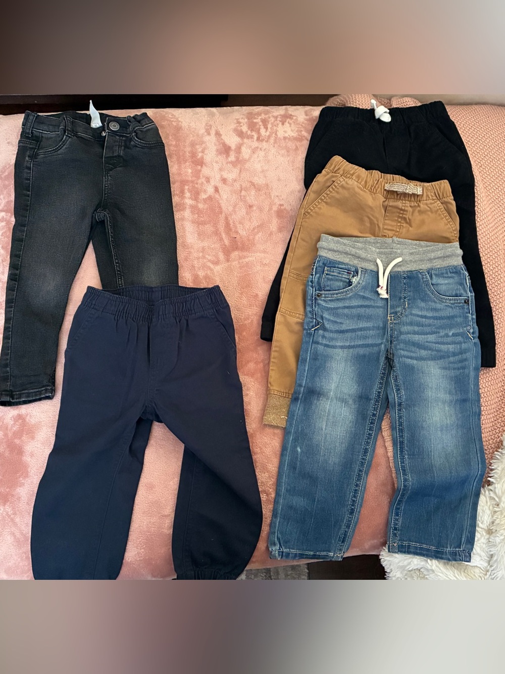 Bundle of 5 Boys Elastic-Waist Jeans & Pull-On Bottoms - Blue, Black, Tan, Navy